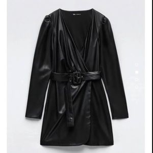 Zara Belted Faux Leather Dress size S